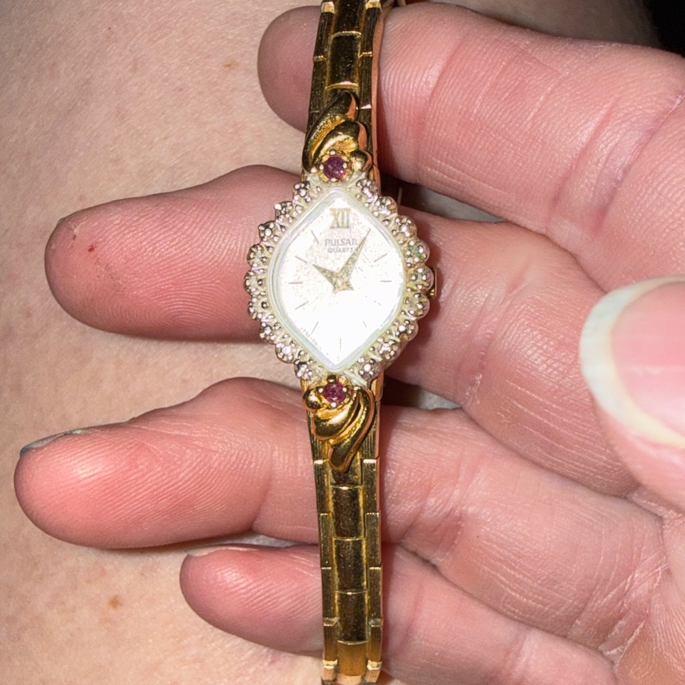 Pulsar Gold Women's Watch with White Face and Gem Accents